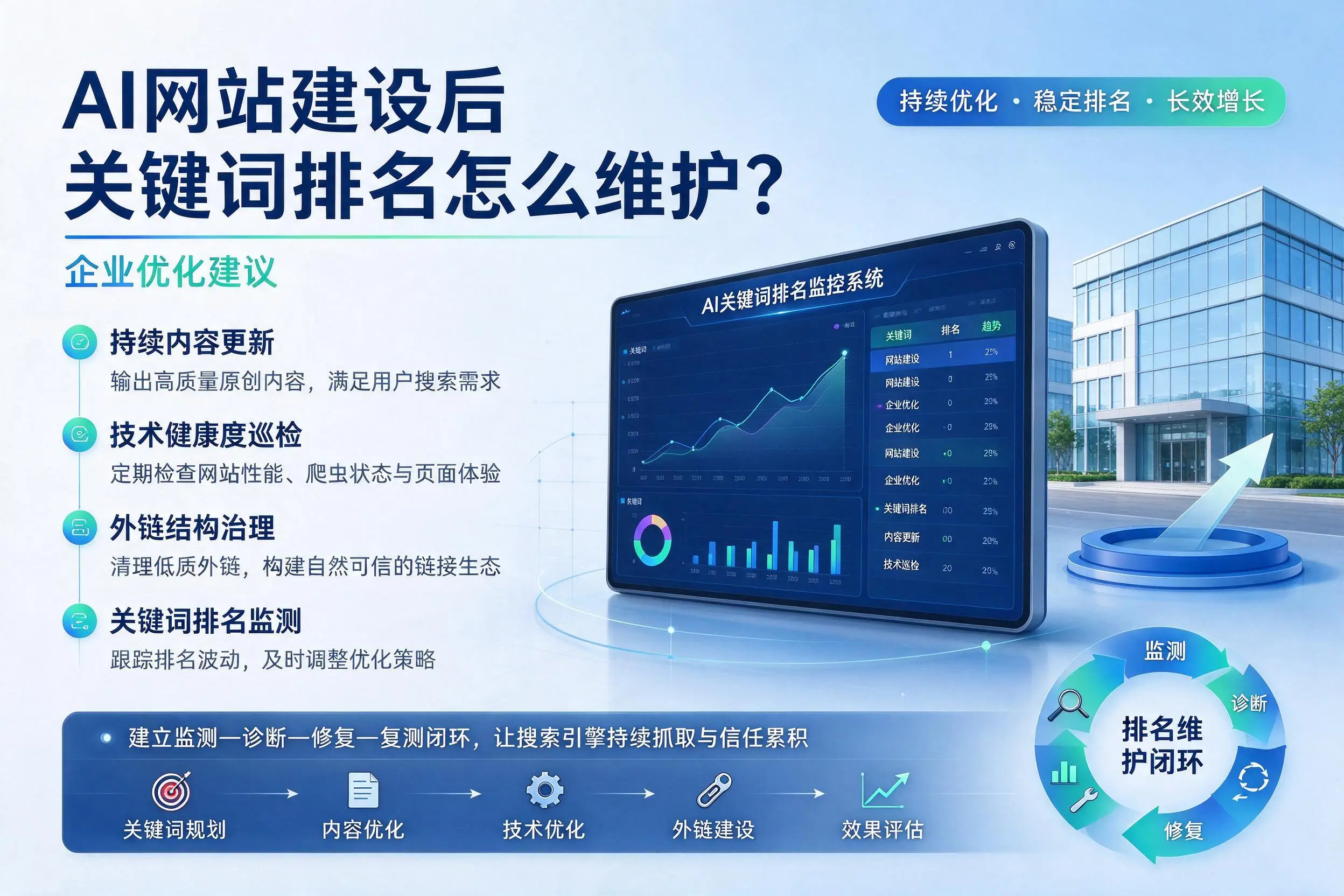 AI网站建设后关键词排名怎么维护？洛阳企业优化建议